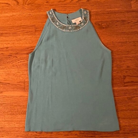 Loft sleeveless knit beaded high neck top - Picture 1 of 7